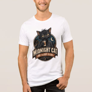 Middernacht Kat Geen Slaap Club Vintage Zwarte Kat Tri-Blend Shirt