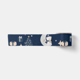 Middernacht Kerstmis | Marineblauw, Zilver & Goud Satijnen Lint