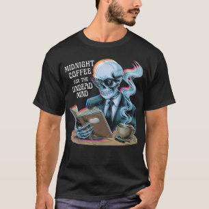 Middernacht Koffie Ondead Mind Skelet Leest Boek T-shirt
