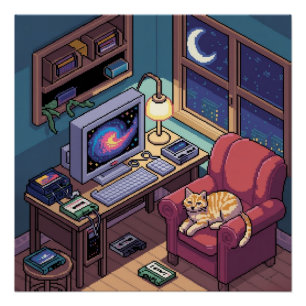 Middernacht Lofi Pixel Art Retro Kamer Perfect Poster