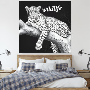 Middernacht Luipaard, Wildelevensillustratie Canvas Afdruk