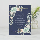 Middernacht Mint Ranunculus Eucalyptus Bruiloft Kaart (Staand voorkant)