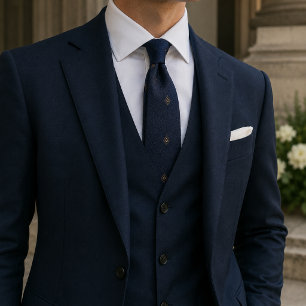 Middernacht Navy & Antiek Goud Micro Medaillon Stropdas
