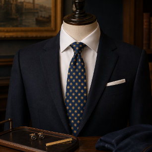 Middernacht Navy & Champagne Heritage Medaillon Stropdas
