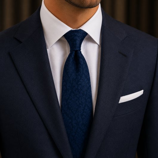 Middernacht Navy Damast Stille Luxe Stropdas
