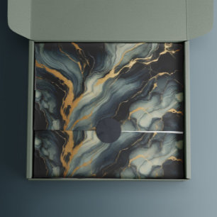 Middernacht Navy en Goud Marmer Artistiek Patroon Tissuepapier