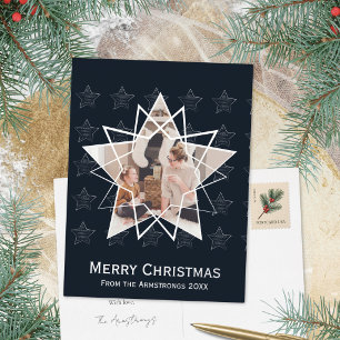 Middernacht Navy Geometrische Ster Moderne Kerstmi Folie Feestdagen Briefkaart
