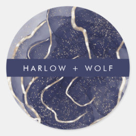 Middernacht Navy Goud Elegante Moderne Trouwdag Ronde Sticker