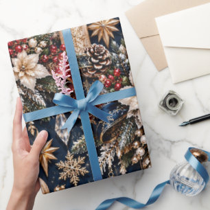 Middernacht Navy Luxe Kerstmis Cadeaupapier