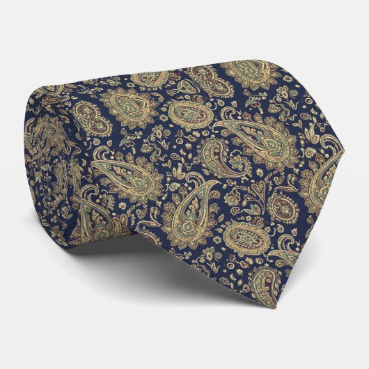 Middernacht Navy Paisley Stropdas (Opgerold)