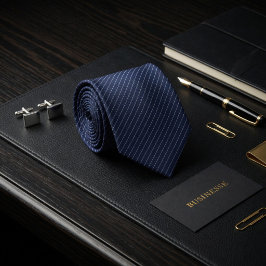 Middernacht Navy Platina Streep Executive Stropdas