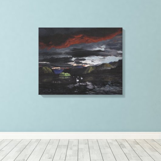 Middernacht op de Yukon River: Canvas Standaard Ma (Insitu (Houten vloer))