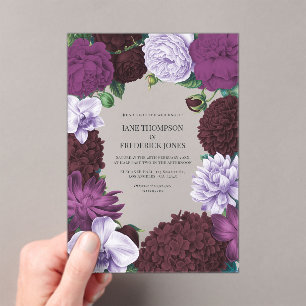 Middernacht Orkidee, Fluwelen Aubergine & Nevelige Acryl Uitnodigingen