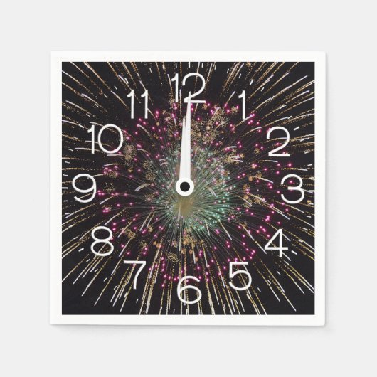 Middernacht Oud en Nieuw Klok op Vuurwerk Servet (Voorkant)