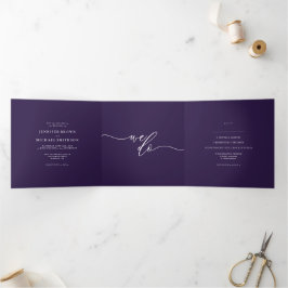 Middernacht Paars Rsvp Minimalistische Calligrafie Drieluik Kaart