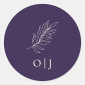 Middernacht Paarse Botanische Monogram Trouw Ronde Sticker (Voorkant)