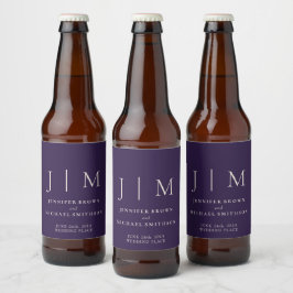 Middernacht Paarse Bruiloft met Monogram Bier Etiket