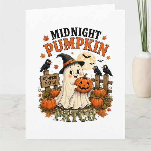 Middernacht Pompoenveld Spook Halloween Kaart (Voorkant)