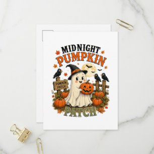 Middernacht Pompoenveld Spook Halloween Uitnodiging Briefkaart