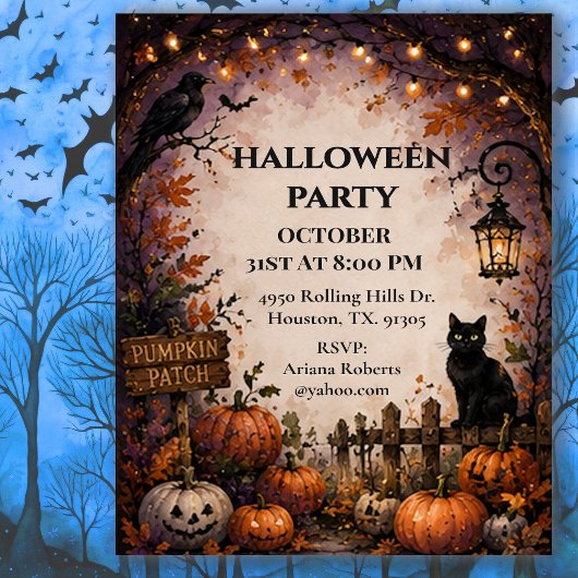 Middernacht Pumpkin Patch Halloween-feest  Kaart
