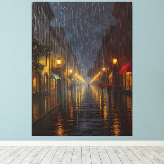 Middernacht regen in de stad canvas afdruk (Insitu (Houten vloer))