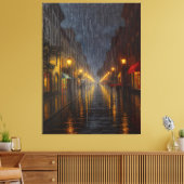 Middernacht regen in de stad canvas afdruk (Insitu (Woonkamer))
