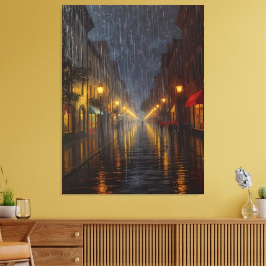 Middernacht regen in de stad canvas afdruk (Insitu (Woonkamer))