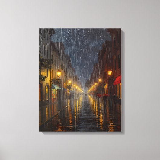 Middernacht regen in de stad canvas afdruk (Voorkant)