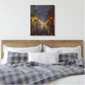 Middernacht regen in de stad canvas afdruk (Insitu (Slaapkamer))