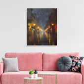 Middernacht regen in de stad canvas afdruk (Insitu (Woonkamer))