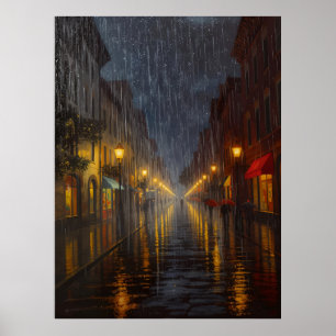 Middernacht regen in de stad poster