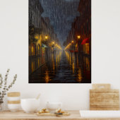 Middernacht regen in de stad poster (Keuken)