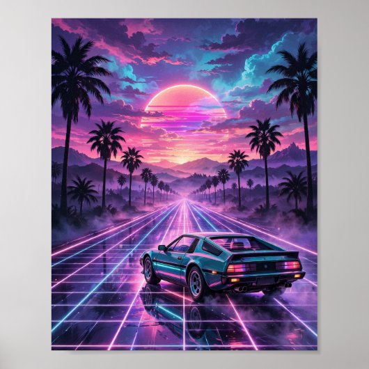 Middernacht Rit — Retro Synthwave Auto Poster (Voorkant)