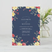 Middernacht Rode Wilde Bloemen Bruiloft Kaart (Staand voorkant)