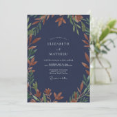 Middernacht Roest Blad Eucalyptus Bruiloft Kaart (Staand voorkant)