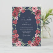Middernacht Ruby Ranunculus Eucalyptus Bruiloft Kaart (Staand voorkant)