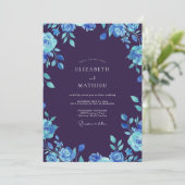 Middernacht Sapphire Bloem Bruiloft Kaart (Staand voorkant)