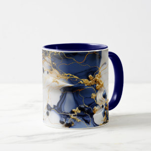 Middernacht Sapphire Marmer met Gouden Draden Mok