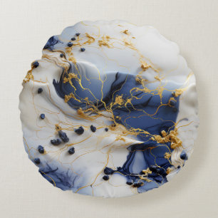 Middernacht Sapphire Marmer met Gouden Draden Rond Kussen