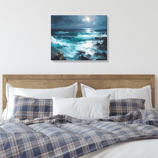 Middernacht Serenade: Maangetij Canvas Afdruk (Insitu (Slaapkamer))