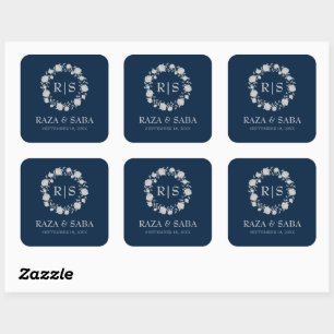 Middernacht Sereniteit Navy en Zilveren Bruiloft Vierkante Sticker