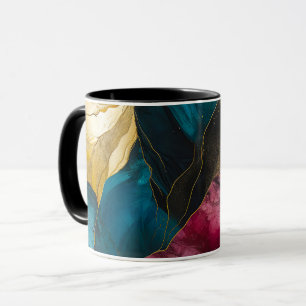 Middernacht Teal & Goud Marmer Fusie Mok