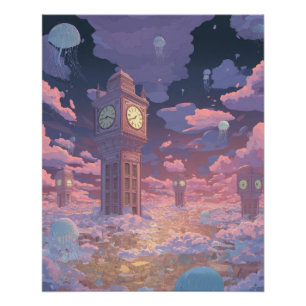 Middernacht Toren Gloeiende Fantasie Droomlandscha Perfect Poster