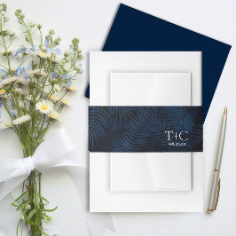 Middernacht Tropische Palmen Patroon Blauw ID1322 Uitnodigingen Wikkel