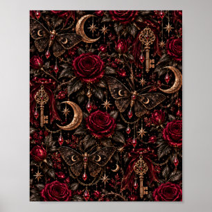 Middernacht Tuin Gotische Rozen, Hemelse Motten Poster
