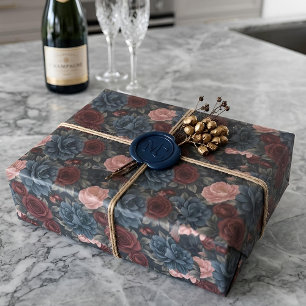 Middernacht Victoriaanse bloemen   Bourgogne & Bla Cadeaupapier