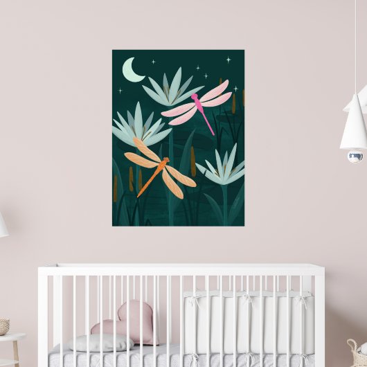 Middernacht Vijver Libellen Kunst aan de Muur - Po Poster (Kinderkamer 2)