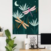 Middernacht Vijver Libellen Kunst aan de Muur - Po Poster (Thuiskantoor)