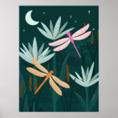 Middernacht Vijver Libellen Kunst aan de Muur - Po Poster (Voorkant)