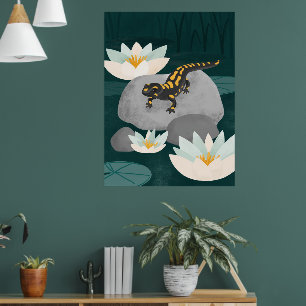 Middernacht Vijver Vuur Salamander Muurkunst - Pos Poster